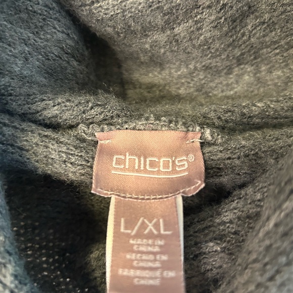 Chico's Elegant Gray and Black Fringe Poncho - Picture 3 of 3